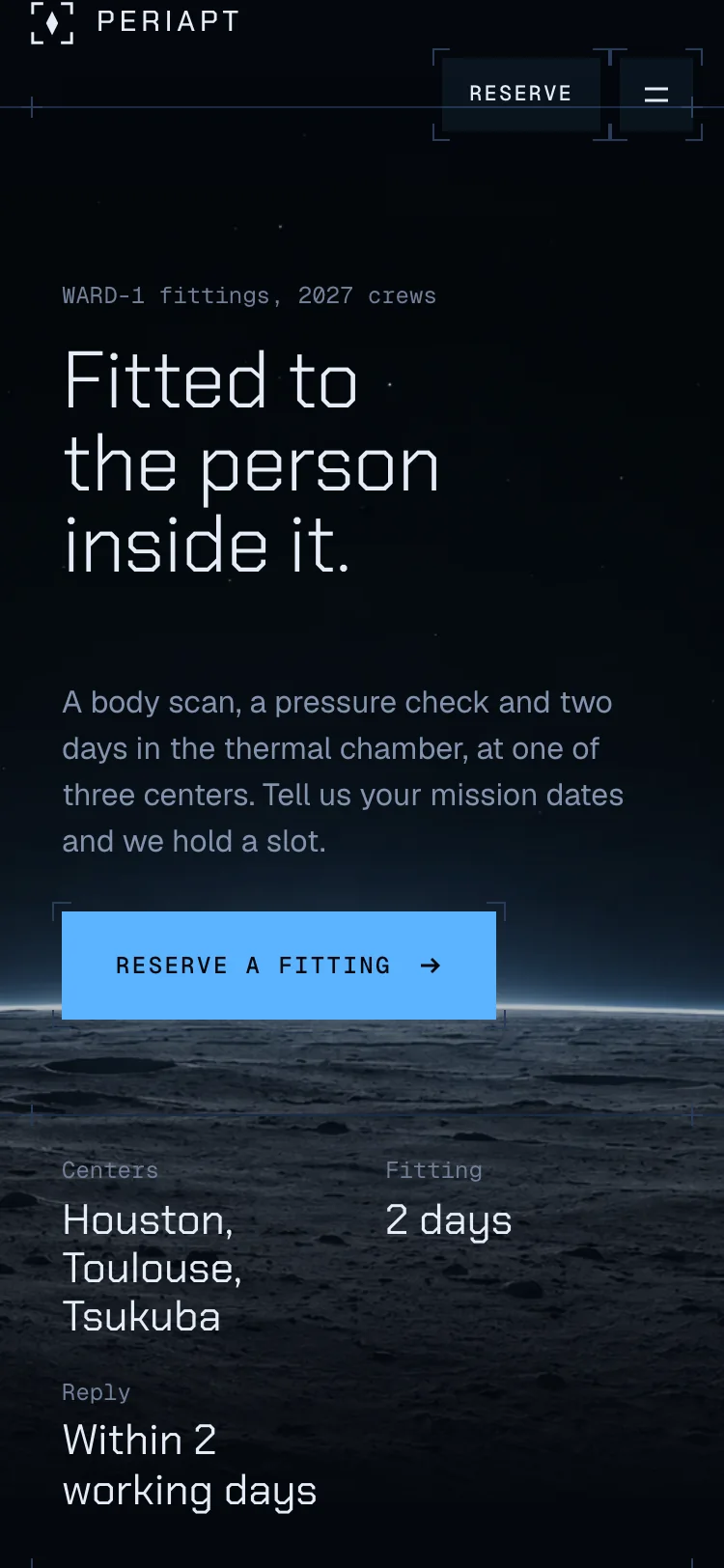 PERIAPT starter page at phone width