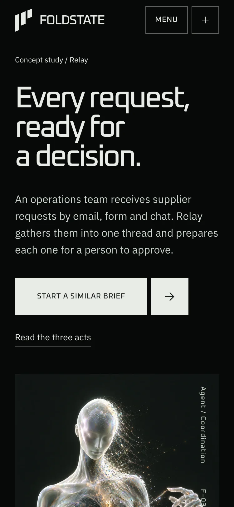 FOLDSTATE starter page at phone width