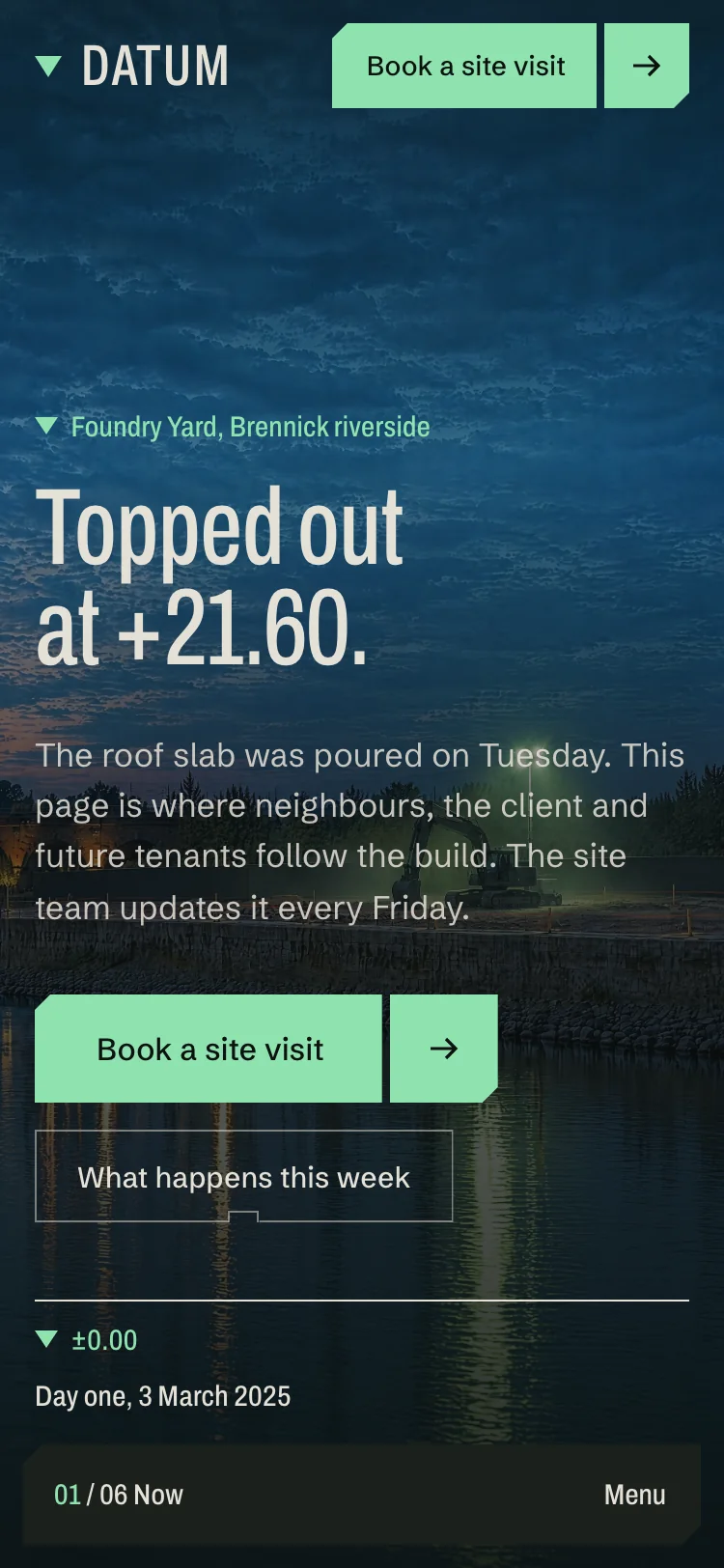 DATUM starter page at phone width