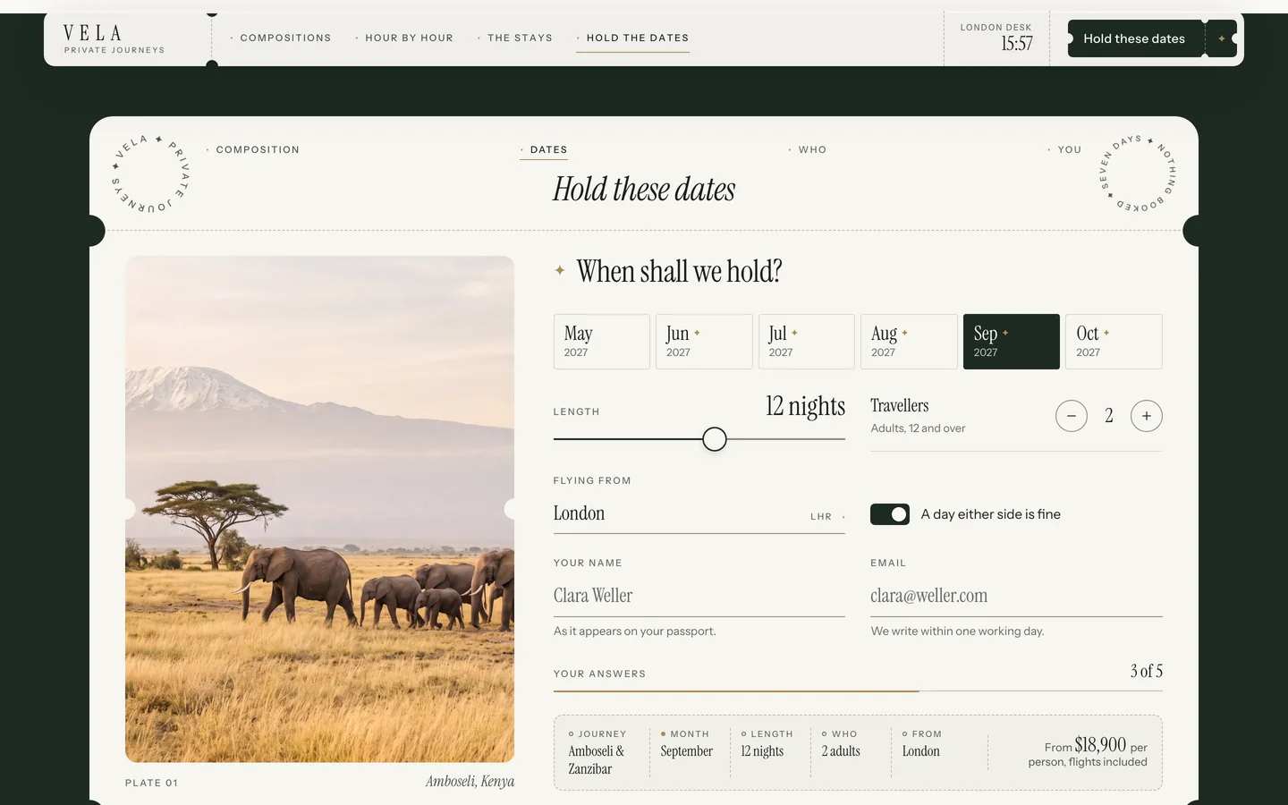 VELA starter page at desktop width