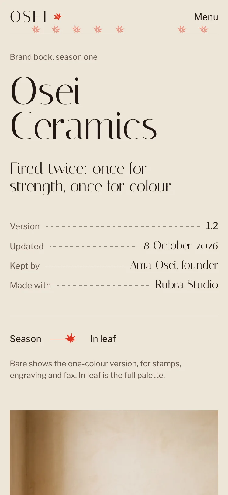 RUBRA starter page at phone width