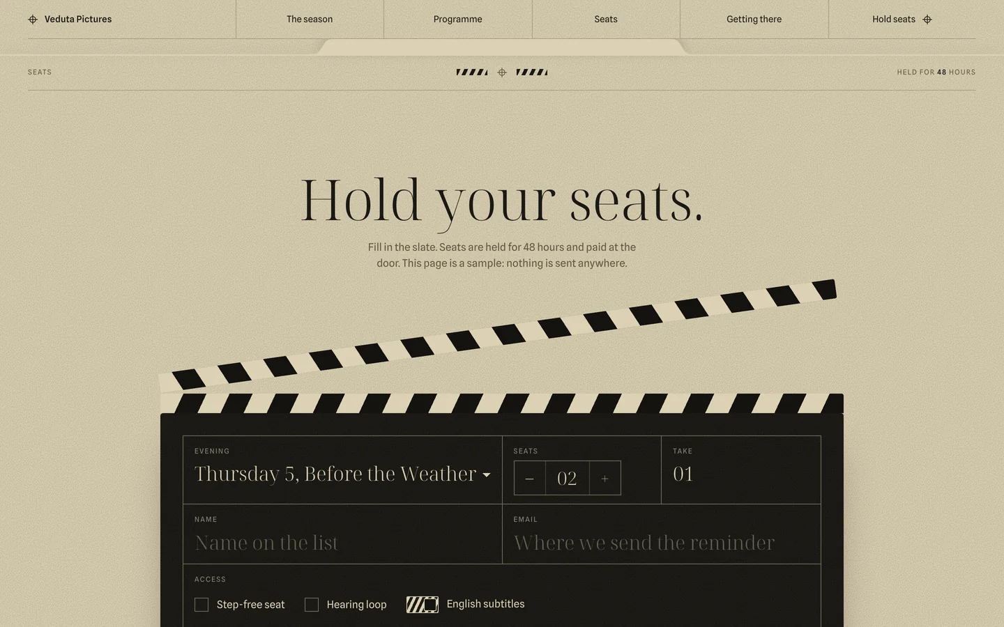 VEDUTA starter page at desktop width