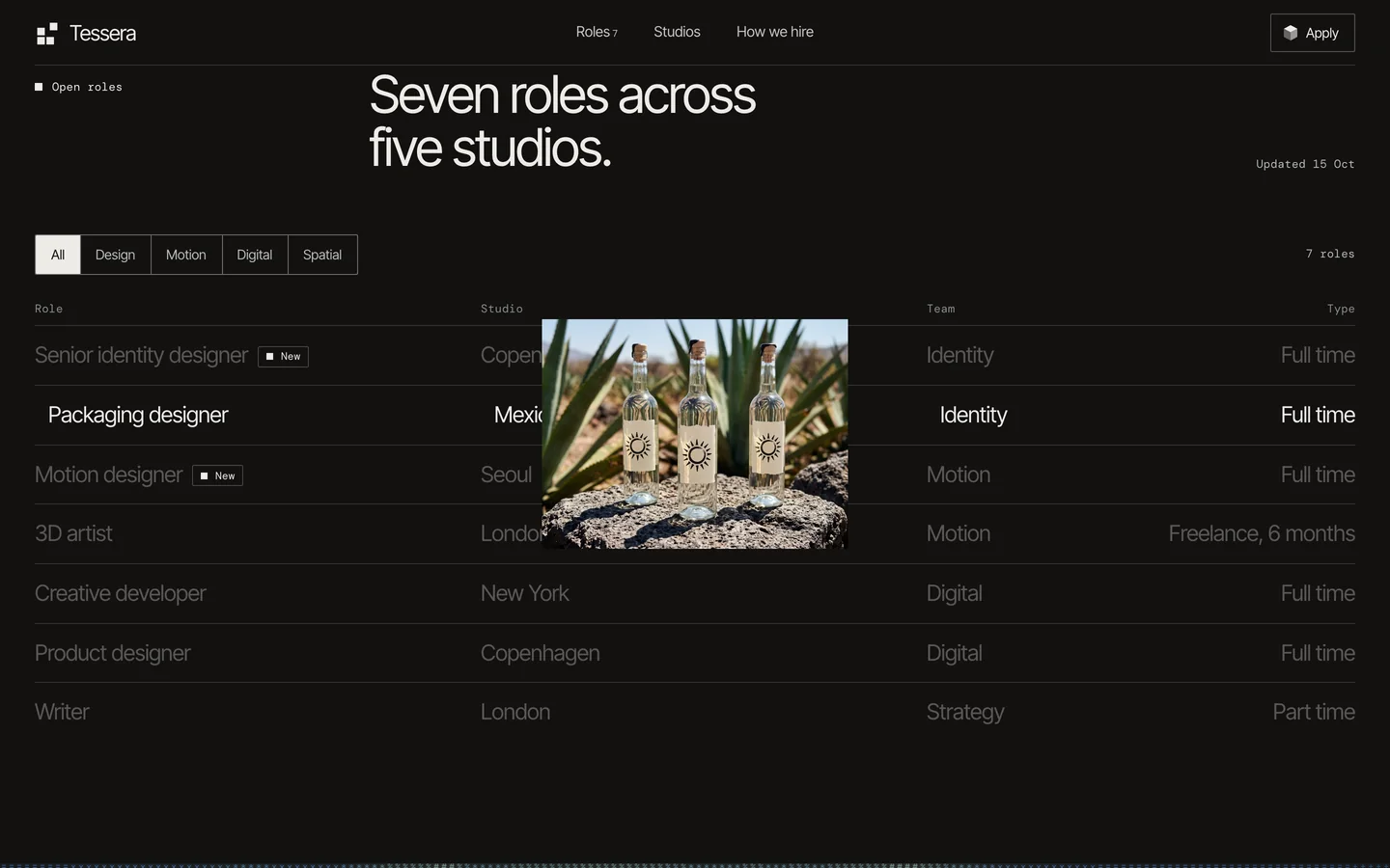 TESSERA starter page at desktop width