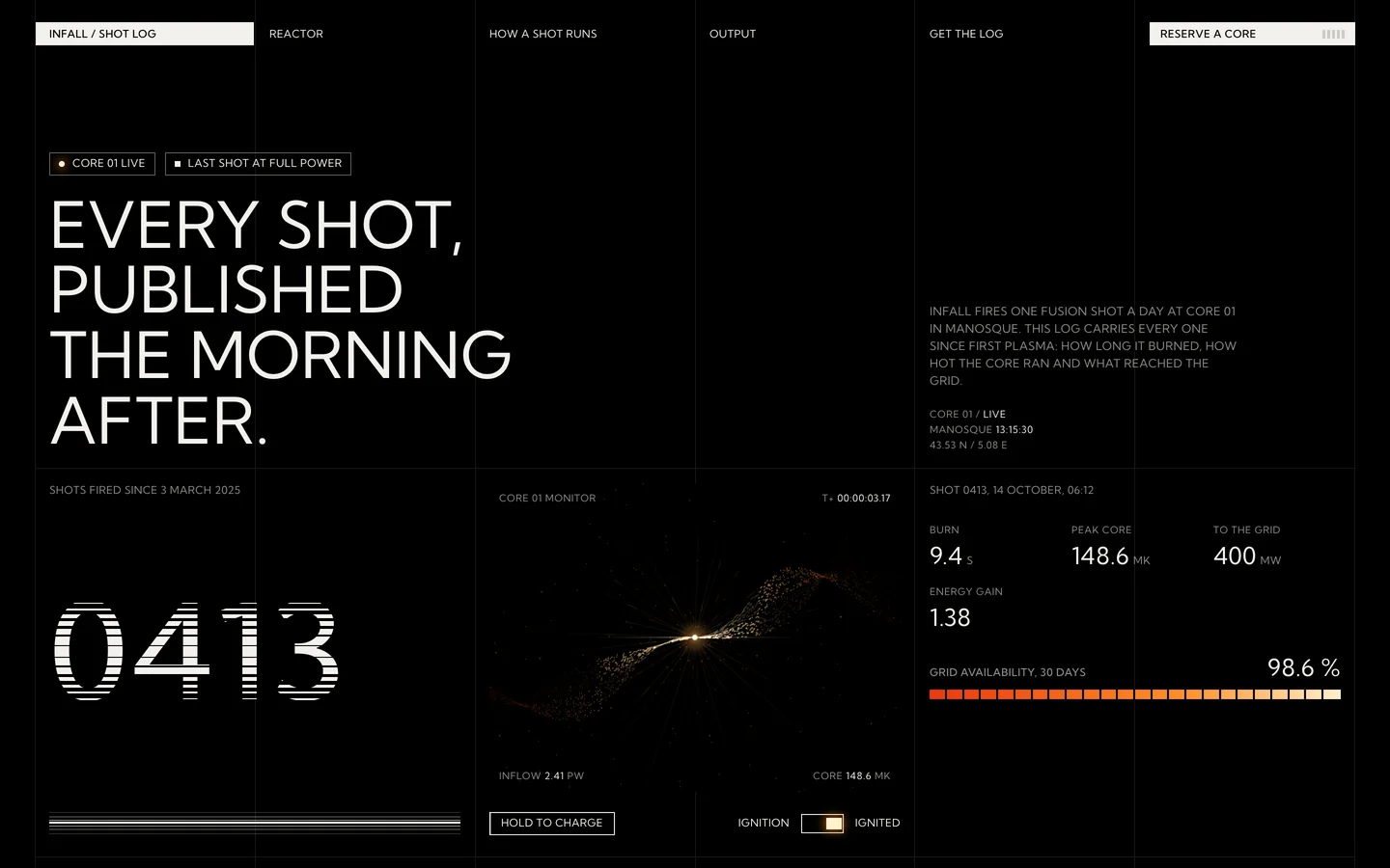 INFALL starter page at desktop width