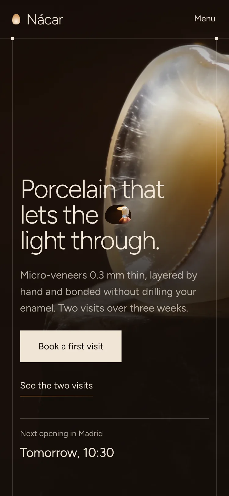 NÁCAR starter page at phone width