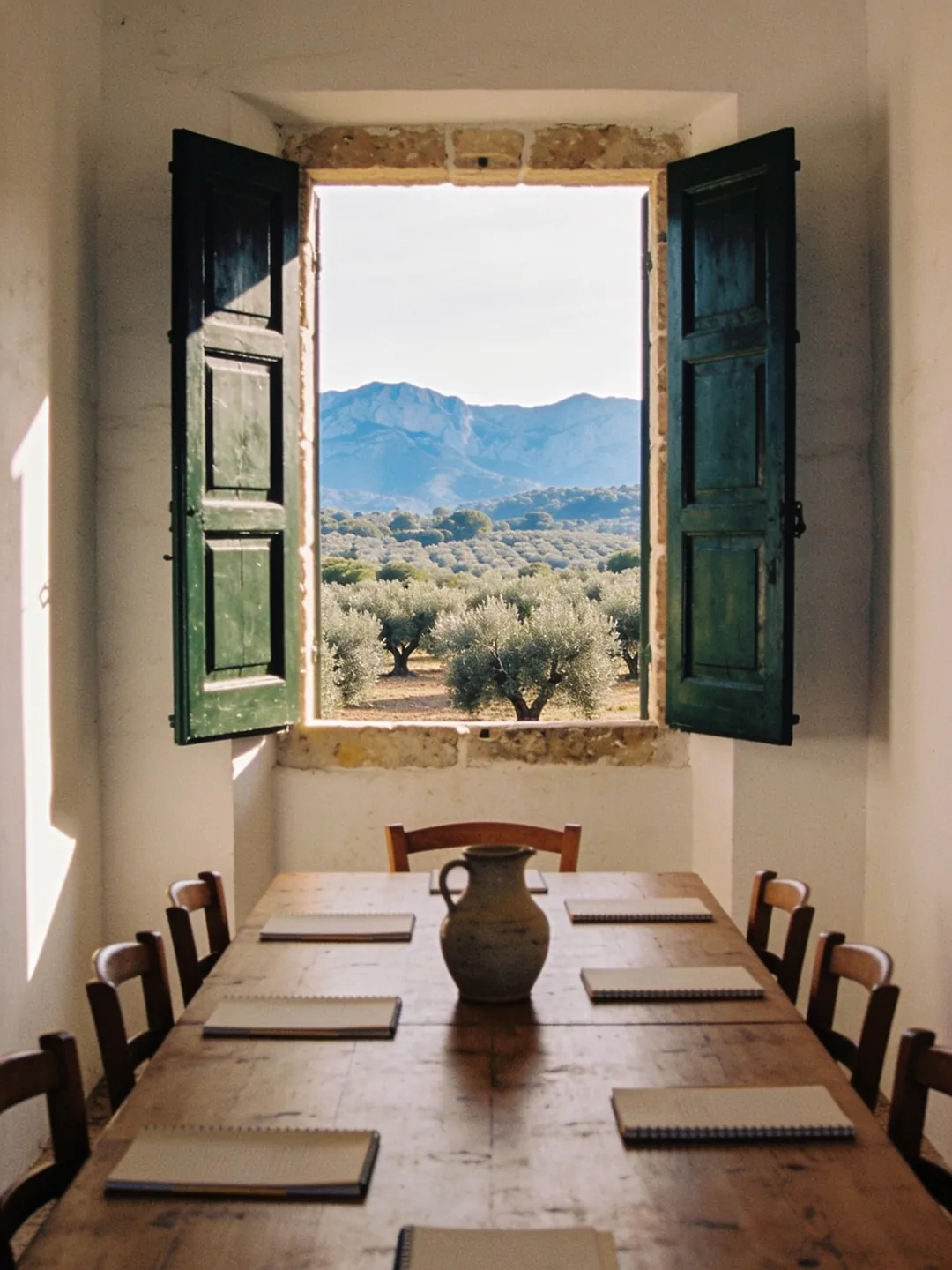 The tower room with its window open to the olive groves